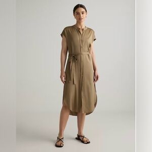 Quince Washable Silk Stretch Midi Shirtdress Dogwood size M